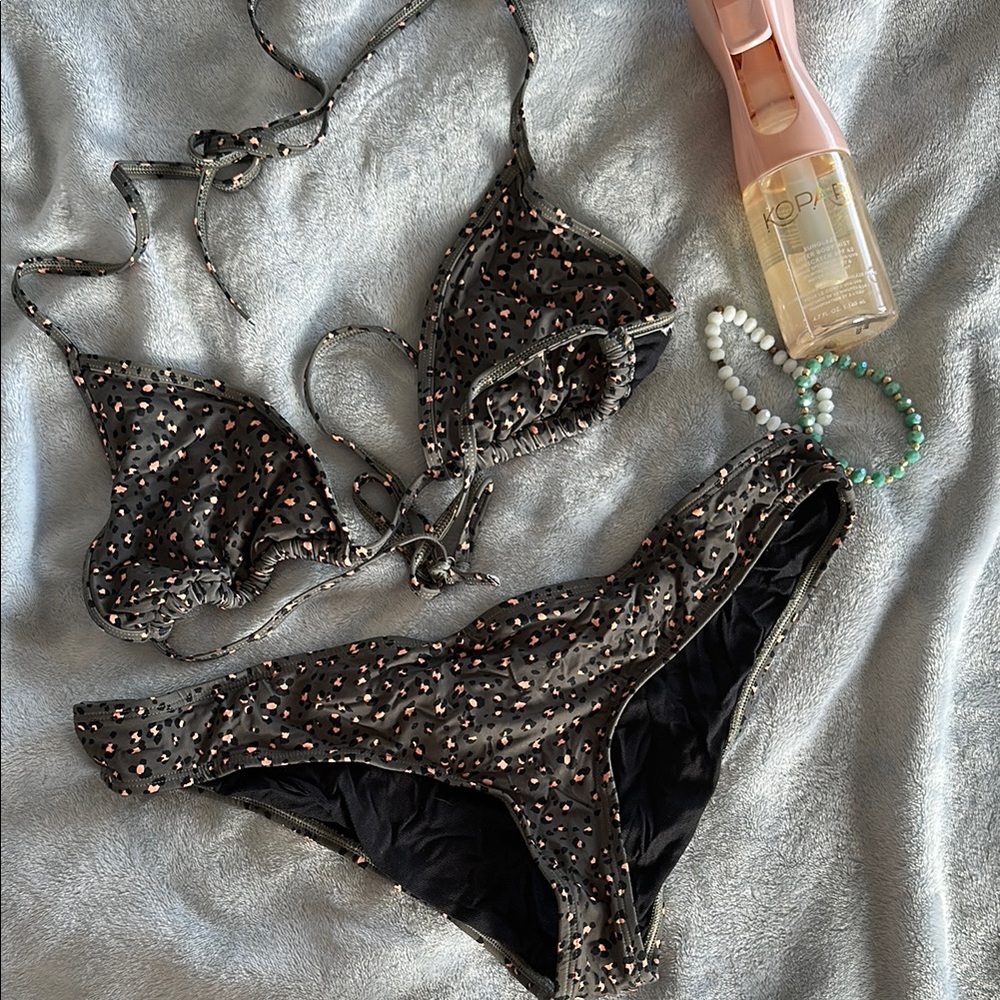 Body Glove Cheeky Cheetah Bikini. Olive and peach